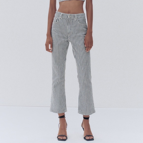 Zara Jeans Zara Striped Cropped Flare Jeans Poshmark